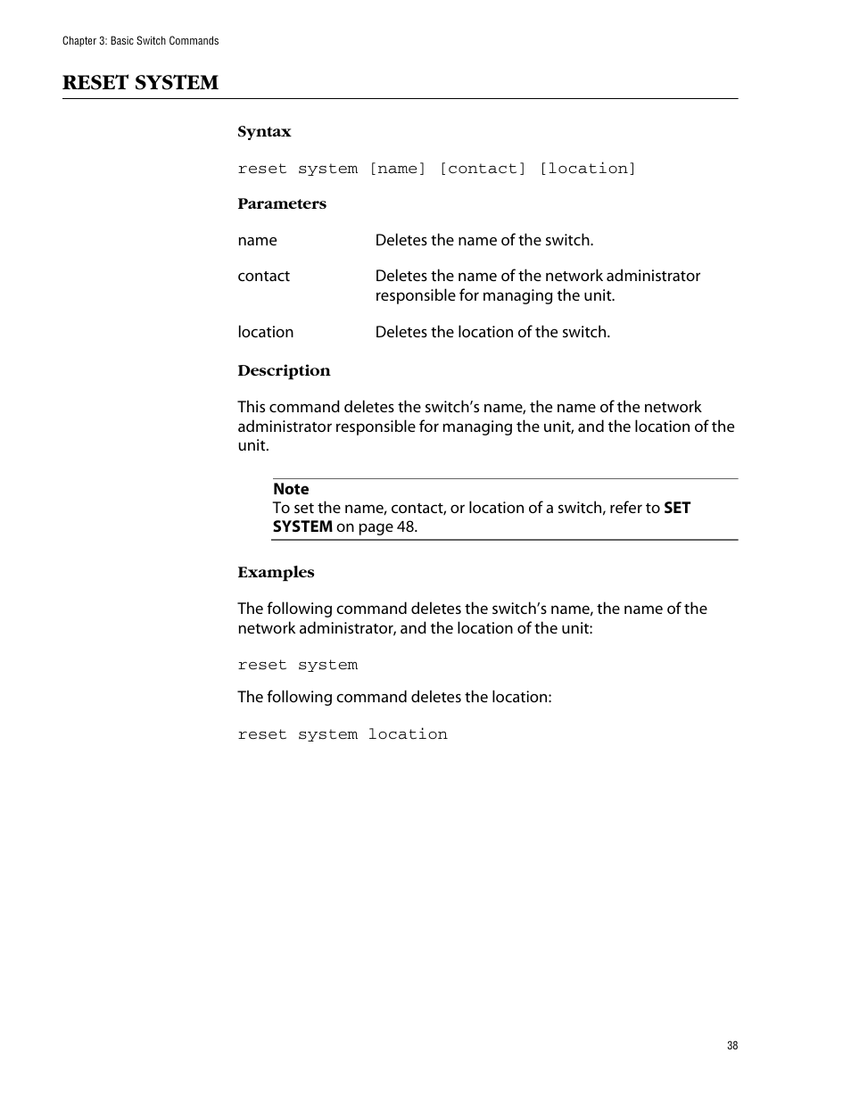 Reset system | Allied Telesis AT-S60 User Manual | Page 40 / 303