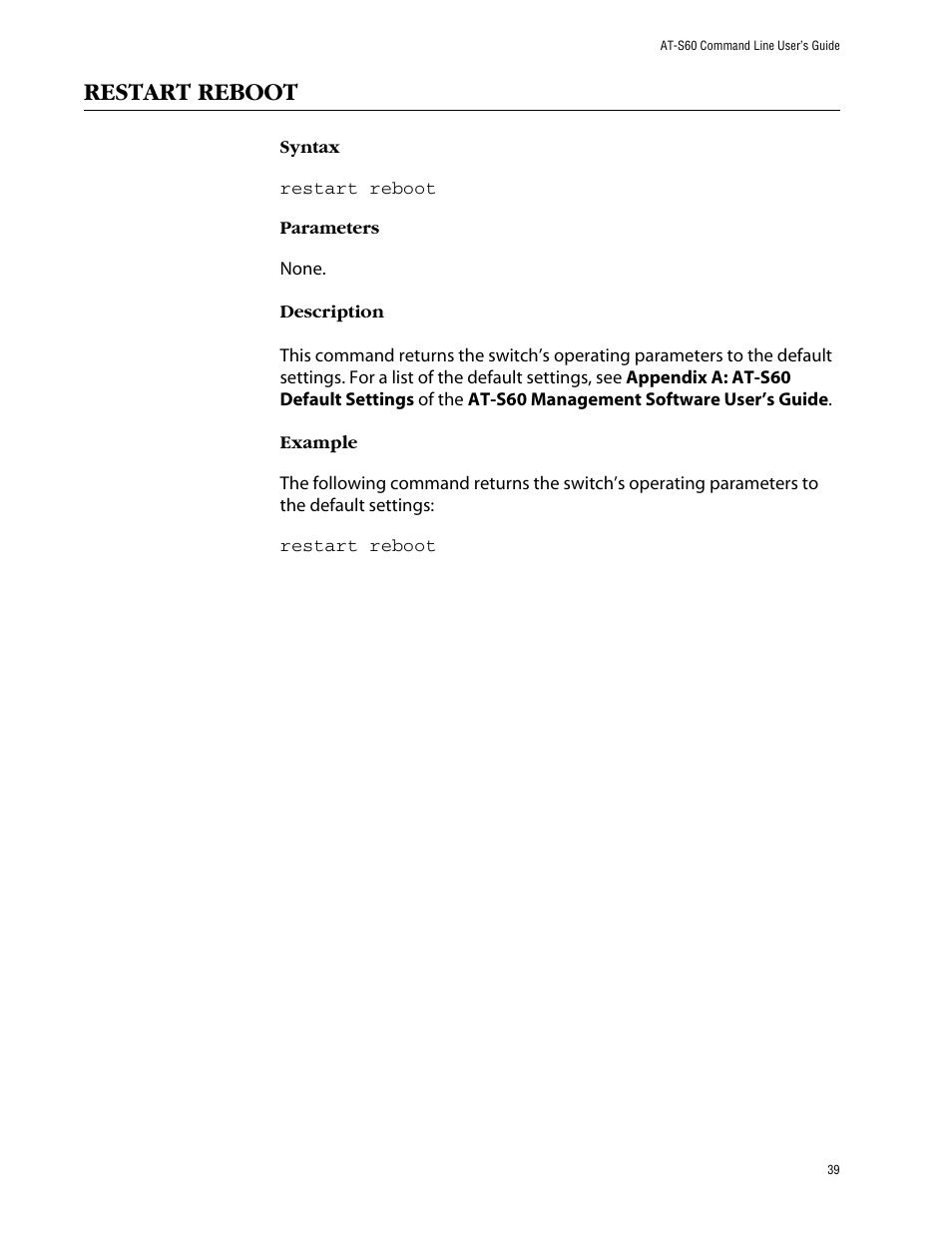 Restart reboot | Allied Telesis AT-S60 User Manual | Page 41 / 303