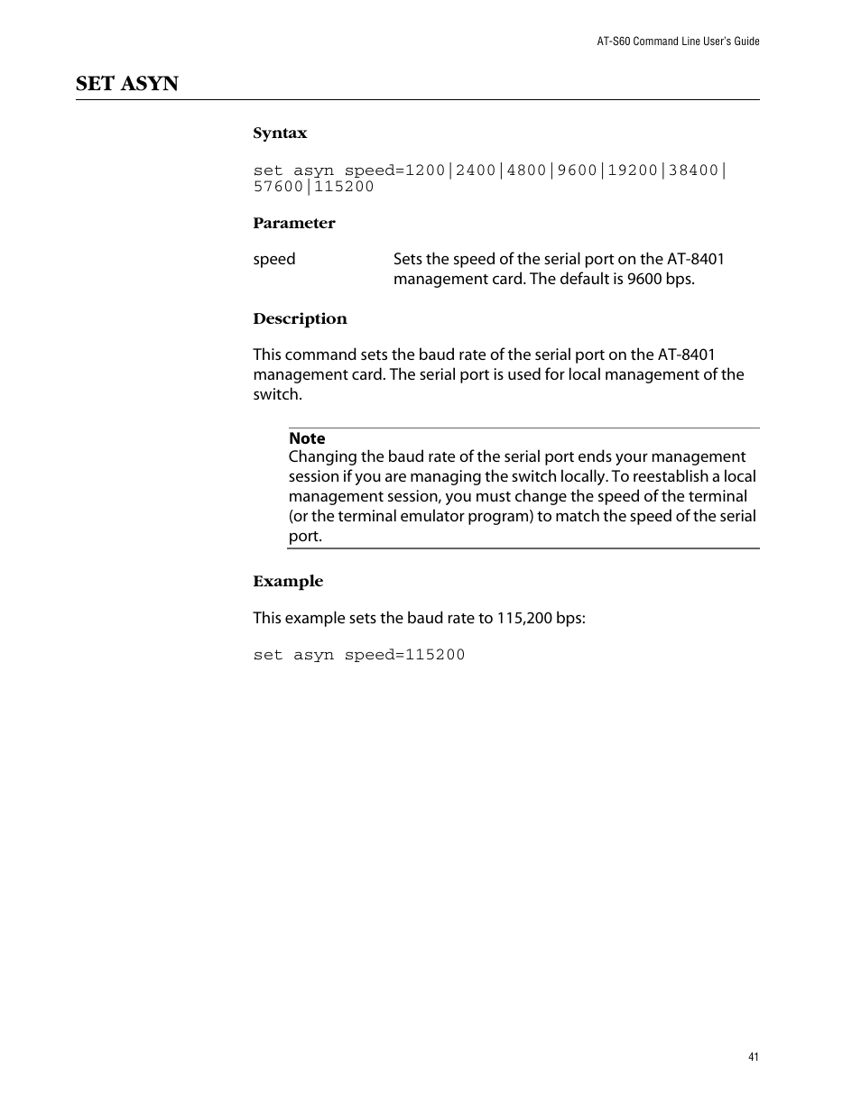 Set asyn | Allied Telesis AT-S60 User Manual | Page 43 / 303