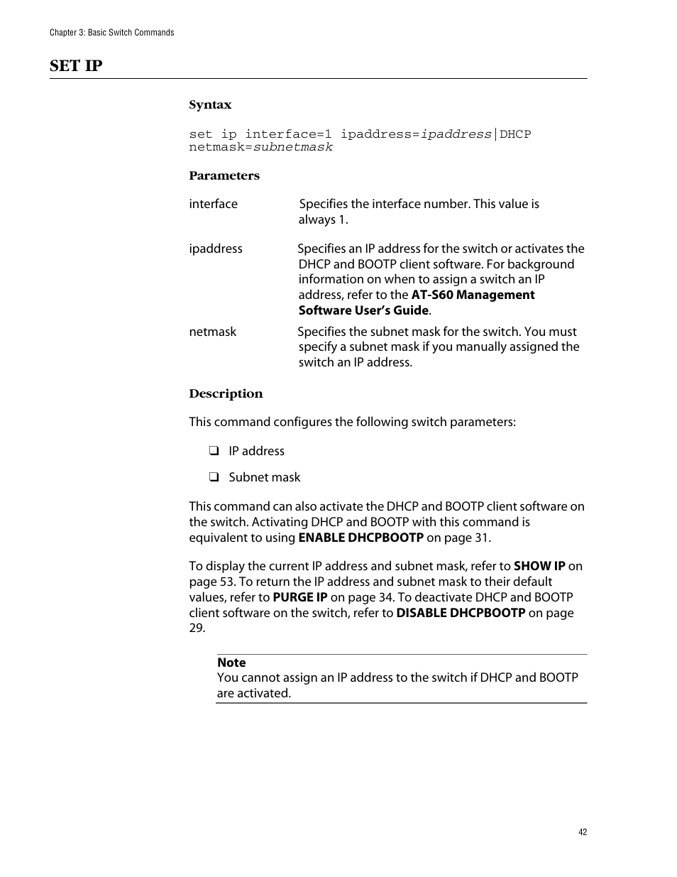 Set ip | Allied Telesis AT-S60 User Manual | Page 44 / 303