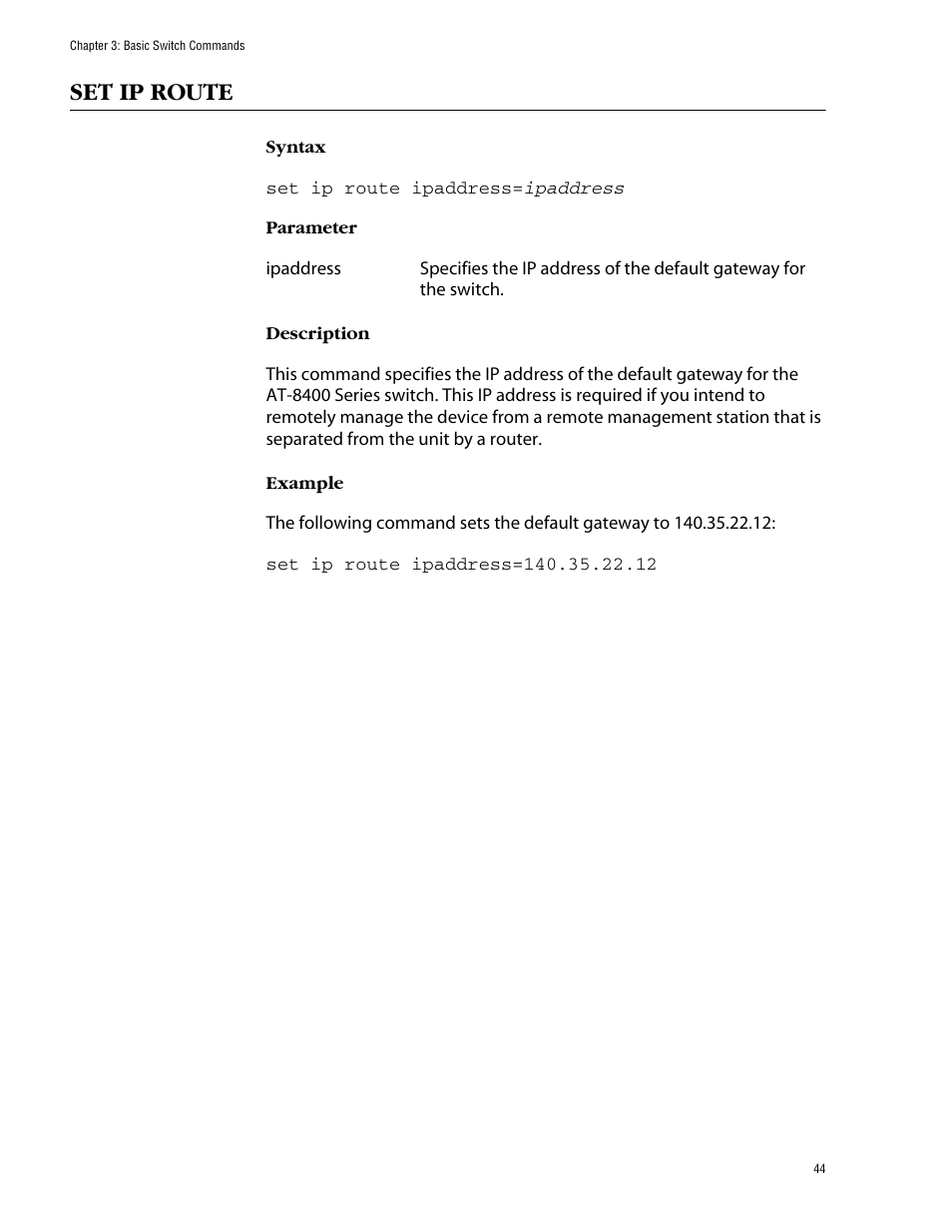 Set ip route | Allied Telesis AT-S60 User Manual | Page 46 / 303