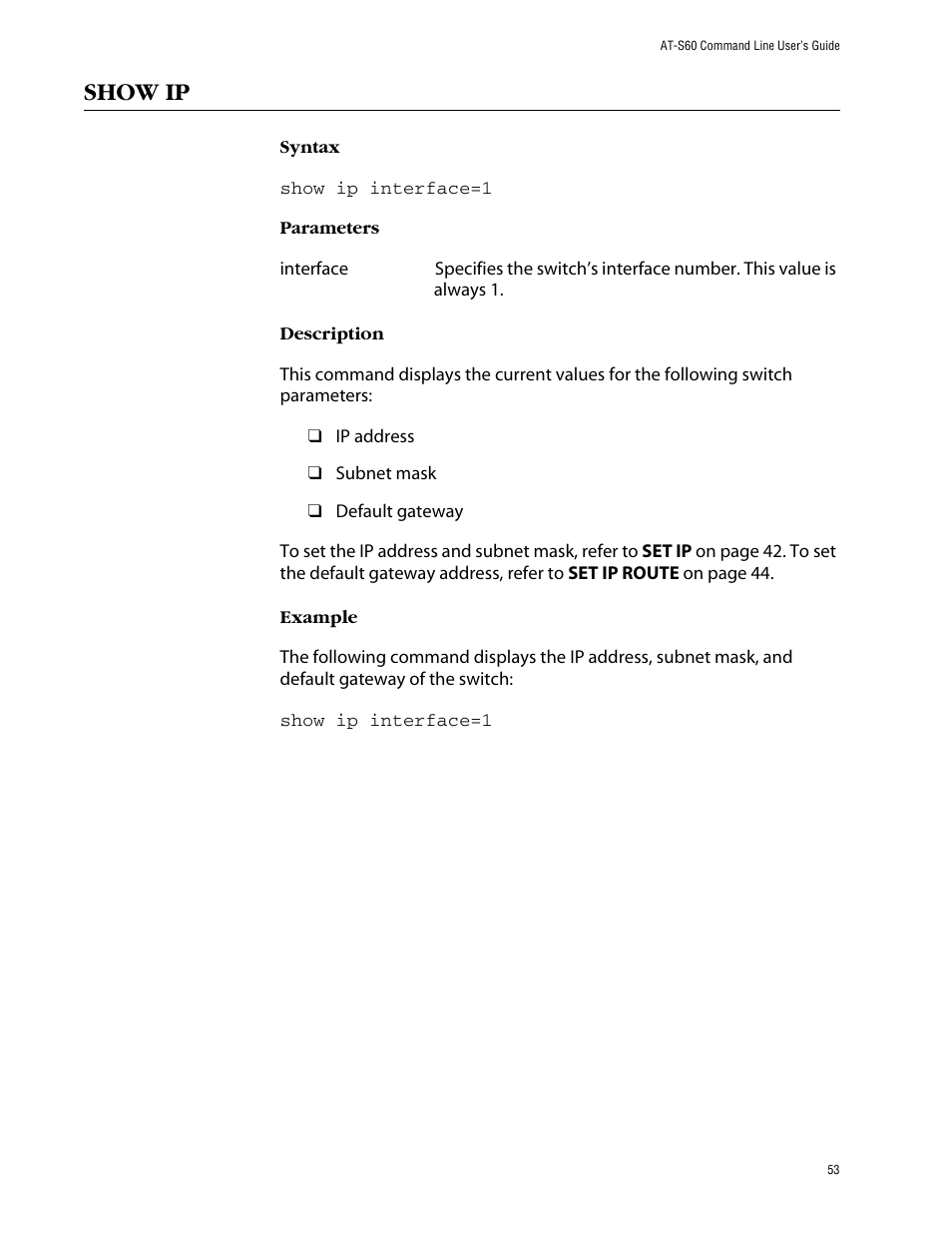 Show ip | Allied Telesis AT-S60 User Manual | Page 55 / 303