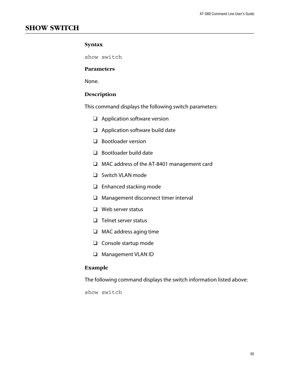 Show switch | Allied Telesis AT-S60 User Manual | Page 57 / 303