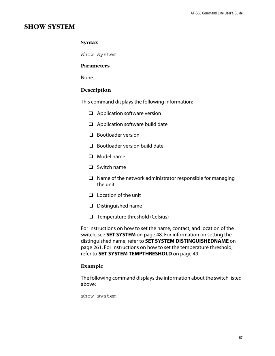 Show system | Allied Telesis AT-S60 User Manual | Page 59 / 303