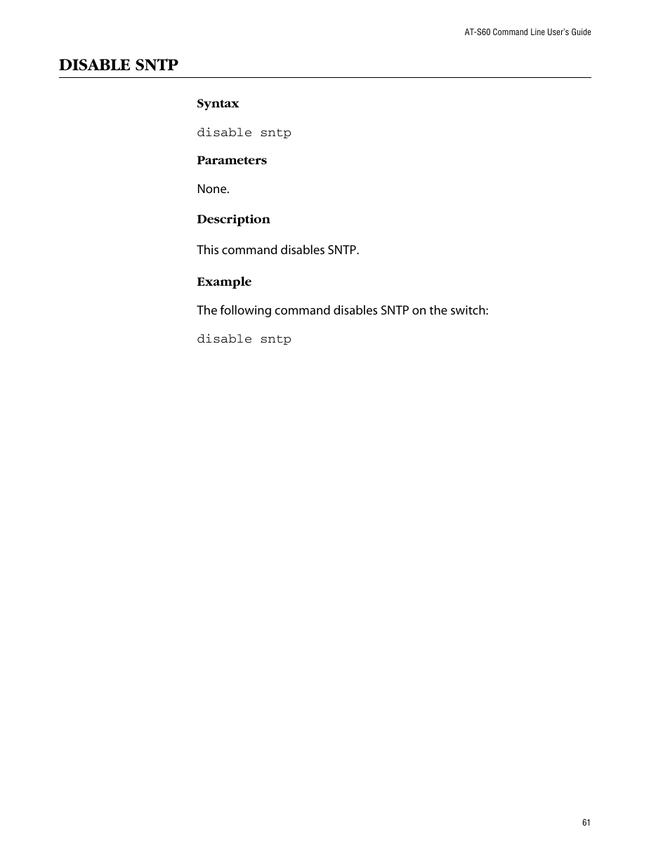 Disable sntp | Allied Telesis AT-S60 User Manual | Page 63 / 303