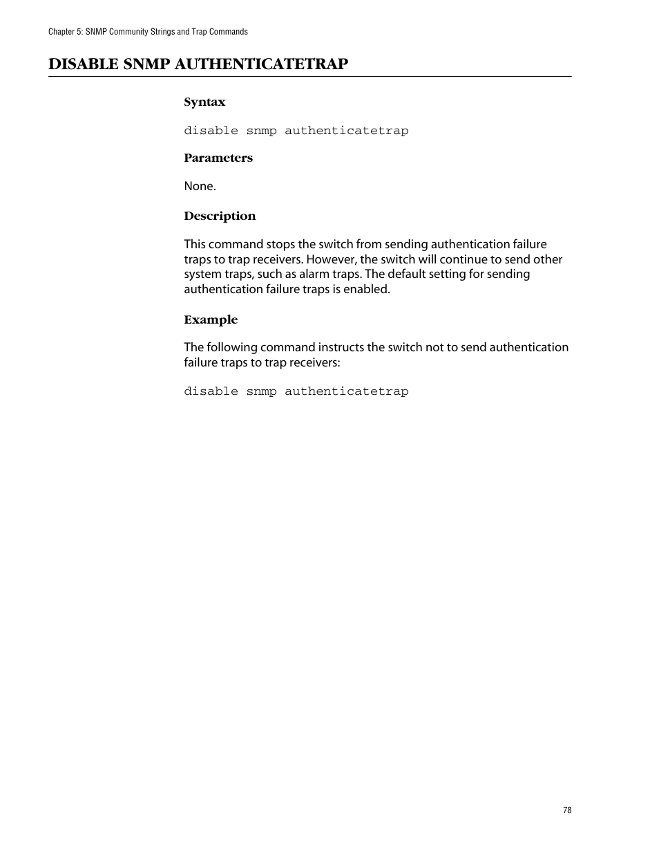 Disable snmp authenticatetrap | Allied Telesis AT-S60 User Manual | Page 80 / 303