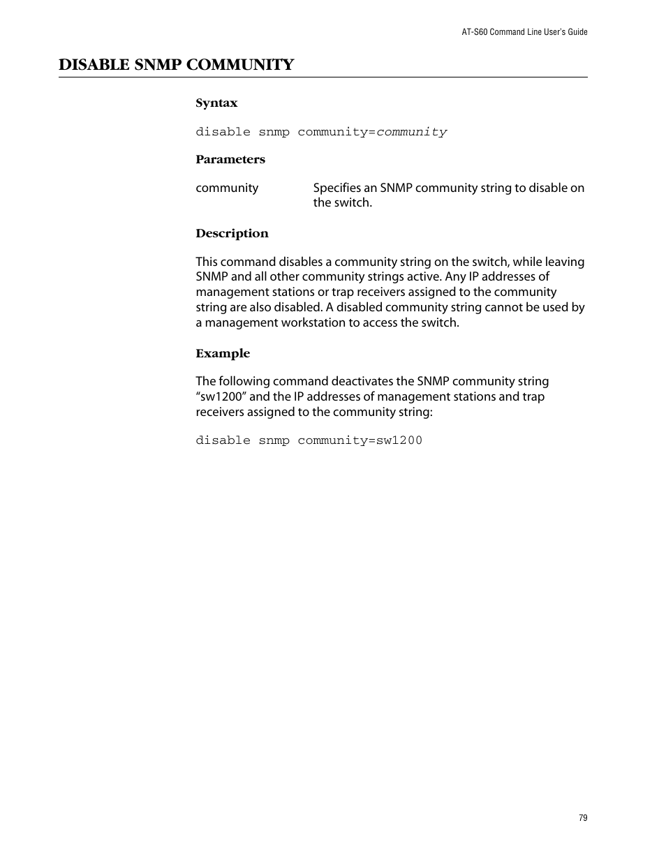 Disable snmp community | Allied Telesis AT-S60 User Manual | Page 81 / 303