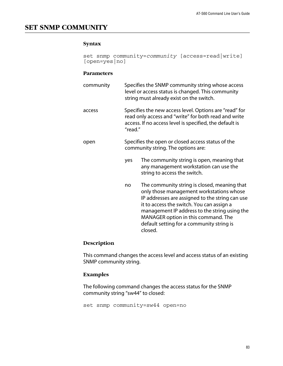 Set snmp community | Allied Telesis AT-S60 User Manual | Page 85 / 303