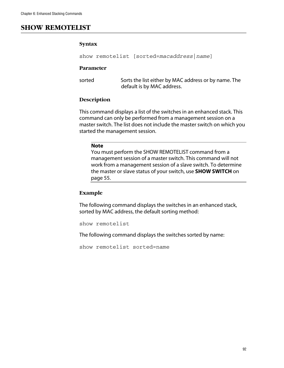 Show remotelist | Allied Telesis AT-S60 User Manual | Page 94 / 303