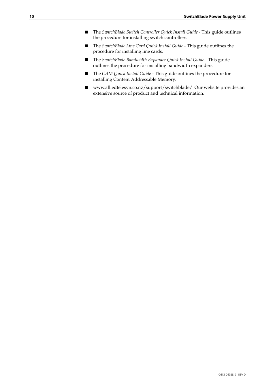 Allied Telesis SWITCHBLADE POWER SUPPLY UNIT User Manual | Page 10 / 10