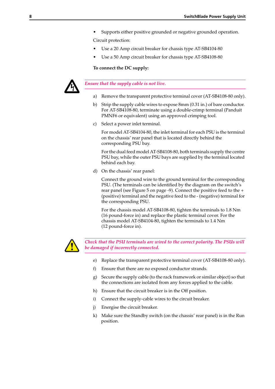 Allied Telesis SWITCHBLADE POWER SUPPLY UNIT User Manual | Page 8 / 10