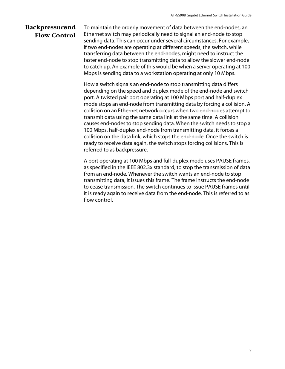 Backpressure and flow control | Allied Telesis AT-GS908 User Manual | Page 19 / 52