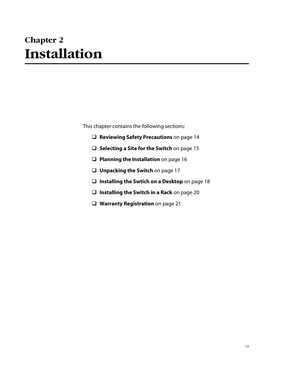 Chapter 2, Installation, Installation , contai | Allied Telesis AT-GS908 User Manual | Page 23 / 52
