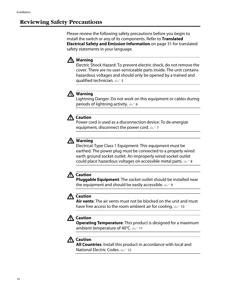 Reviewing safety precautions | Allied Telesis AT-GS908 User Manual | Page 24 / 52