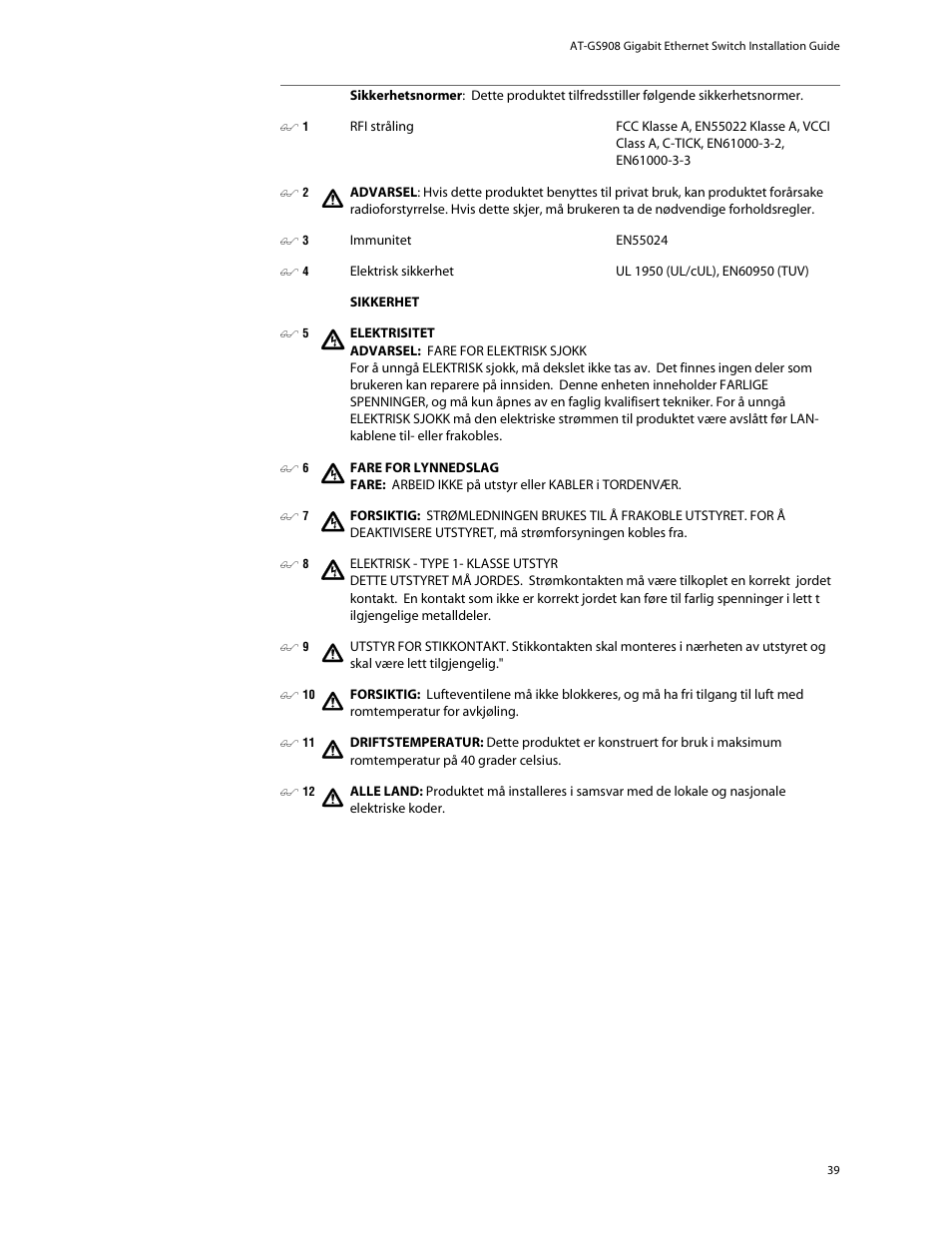 Allied Telesis AT-GS908 User Manual | Page 49 / 52