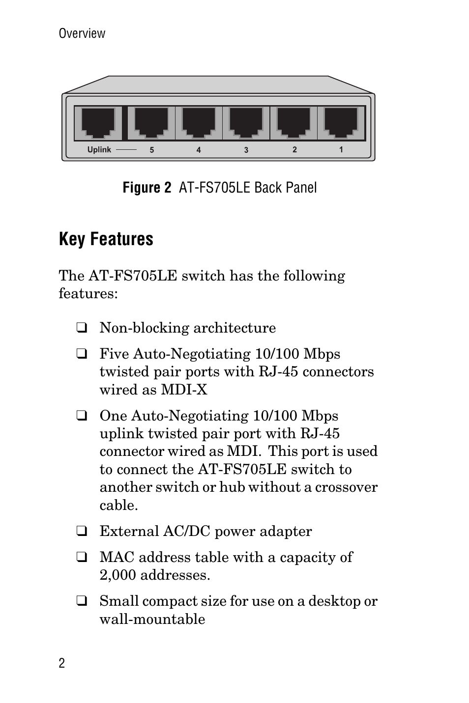 Key features | Allied Telesis AT-FS705LE User Manual | Page 14 / 60