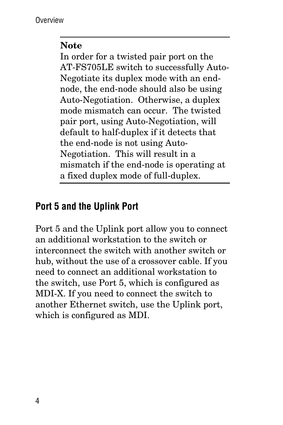 Port 5 and the uplink port | Allied Telesis AT-FS705LE User Manual | Page 16 / 60