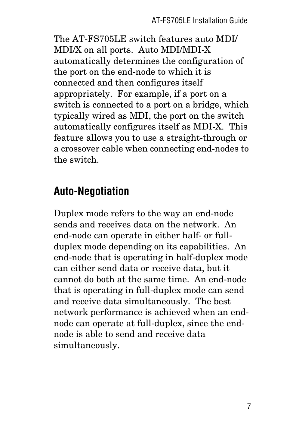 Auto-negotiation | Allied Telesis AT-FS705LE User Manual | Page 19 / 60