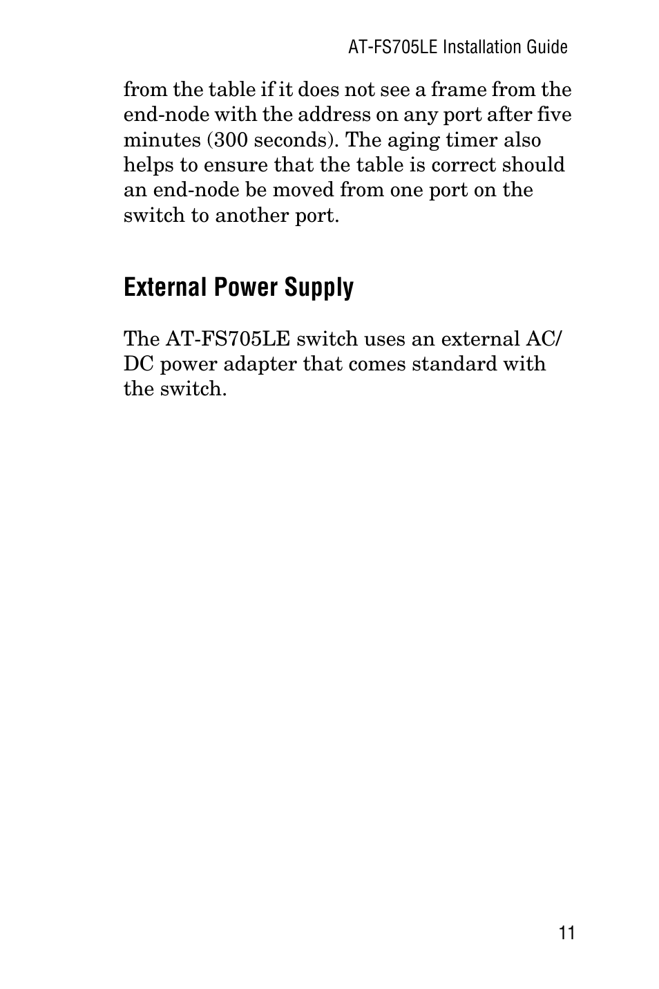 External power supply | Allied Telesis AT-FS705LE User Manual | Page 23 / 60