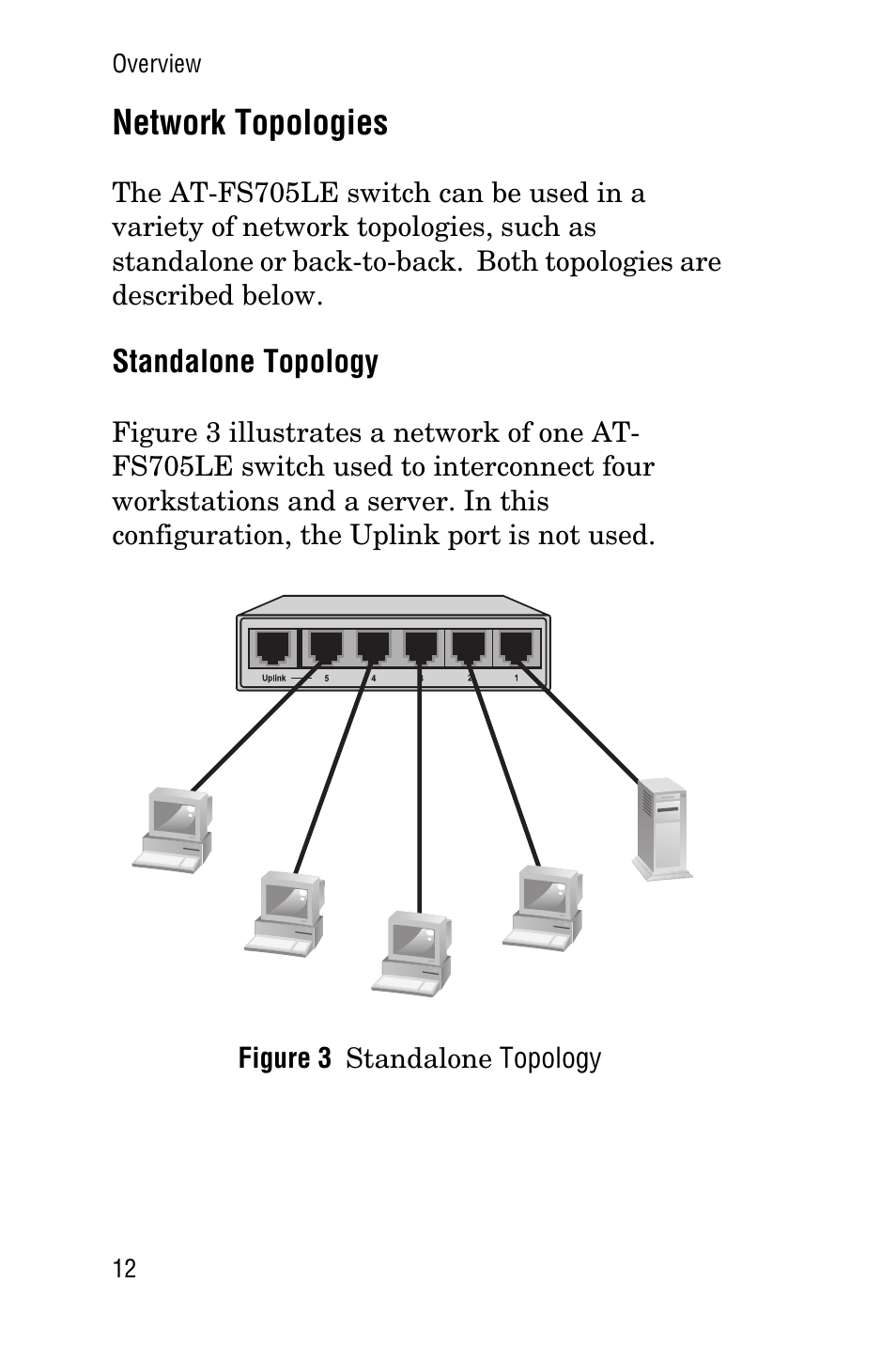 Network topologies, Standalone topology | Allied Telesis AT-FS705LE User Manual | Page 24 / 60
