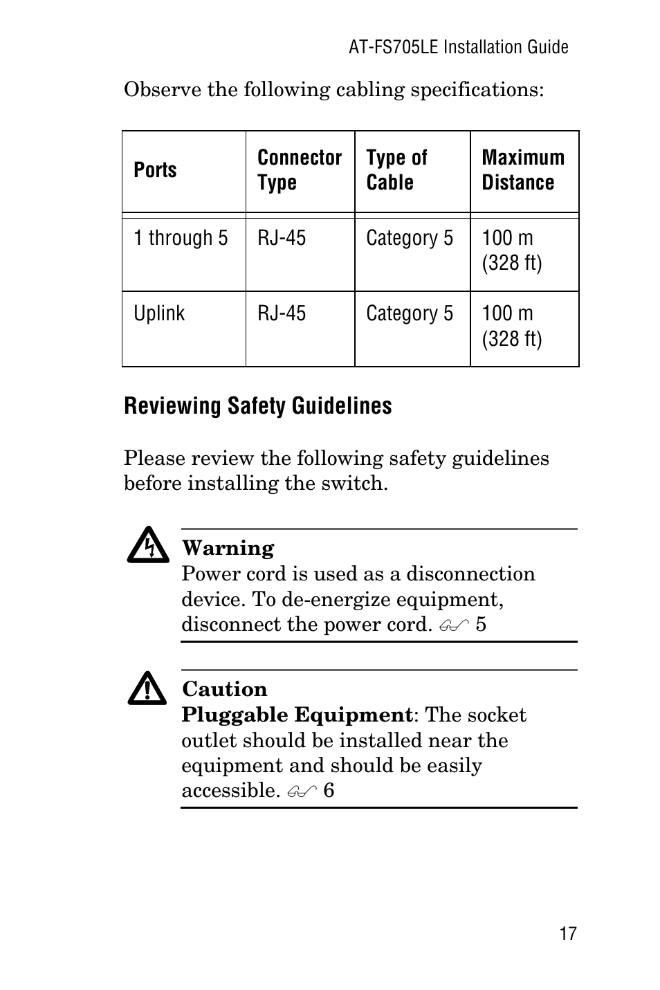 Reviewing safety guidelines | Allied Telesis AT-FS705LE User Manual | Page 29 / 60