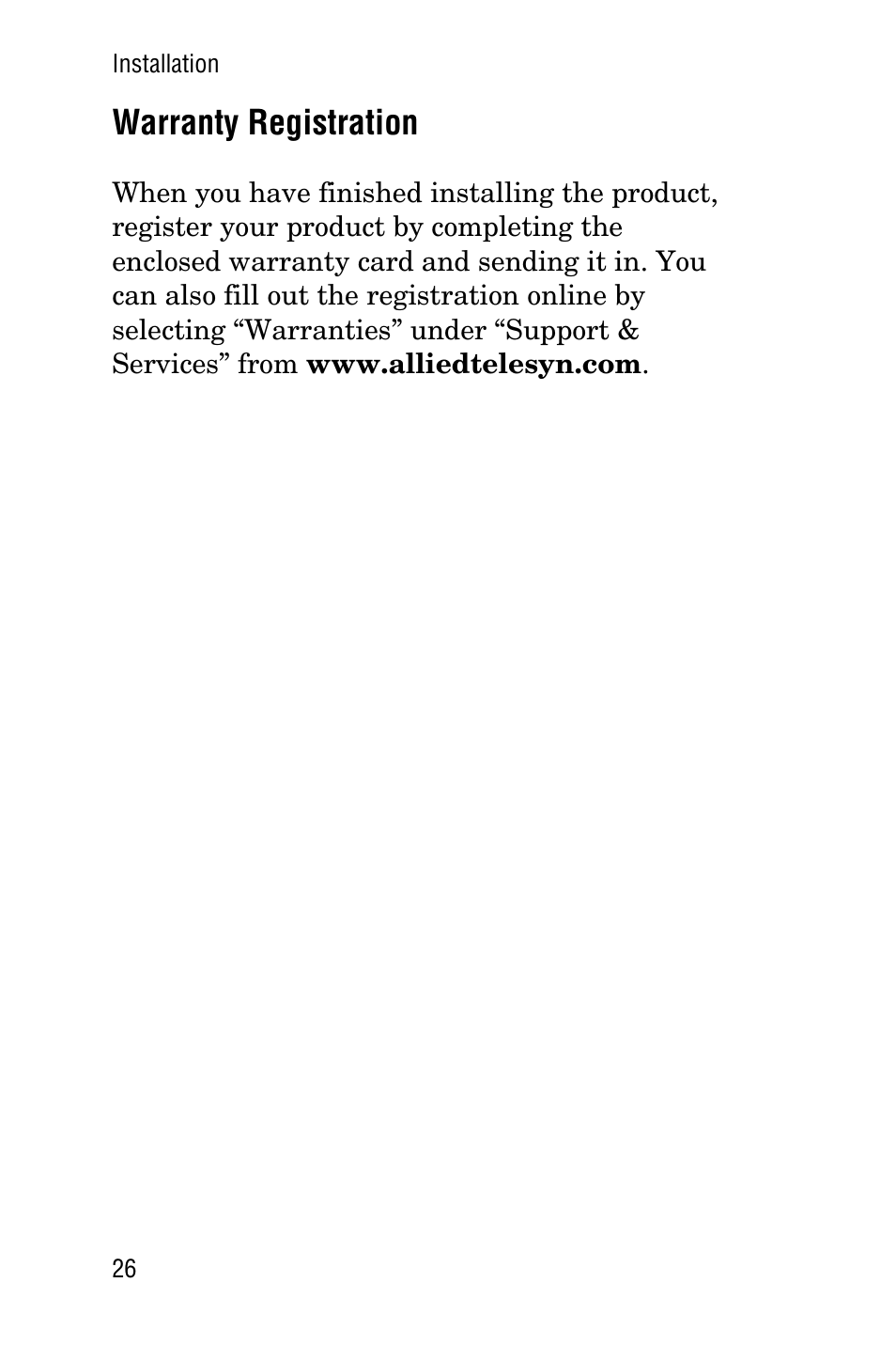 Warranty registration | Allied Telesis AT-FS705LE User Manual | Page 38 / 60