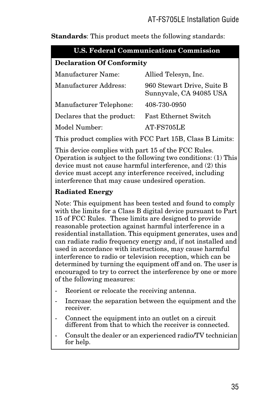 Allied Telesis AT-FS705LE User Manual | Page 47 / 60