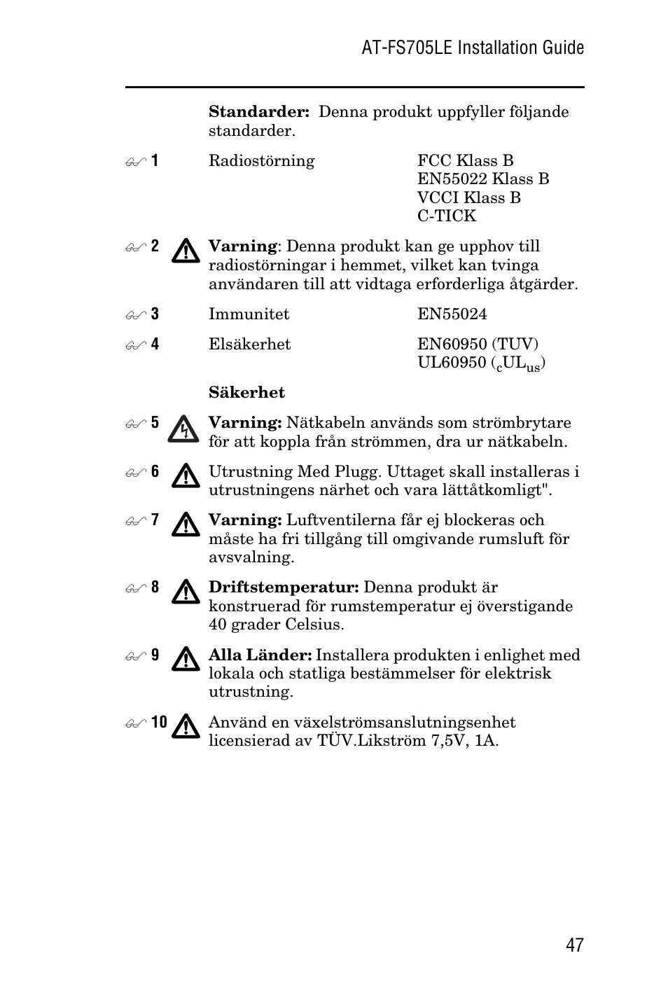Allied Telesis AT-FS705LE User Manual | Page 59 / 60