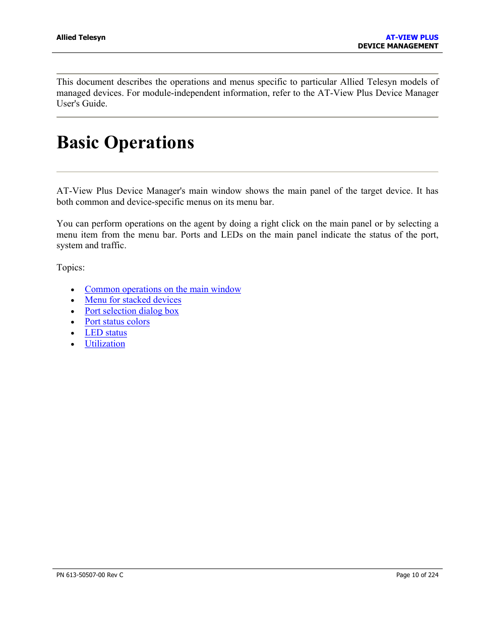 Basic operations | Allied Telesis AT-VIEW PLUS 2.3 DEVICE MANAGEMENT User Manual | Page 10 / 224