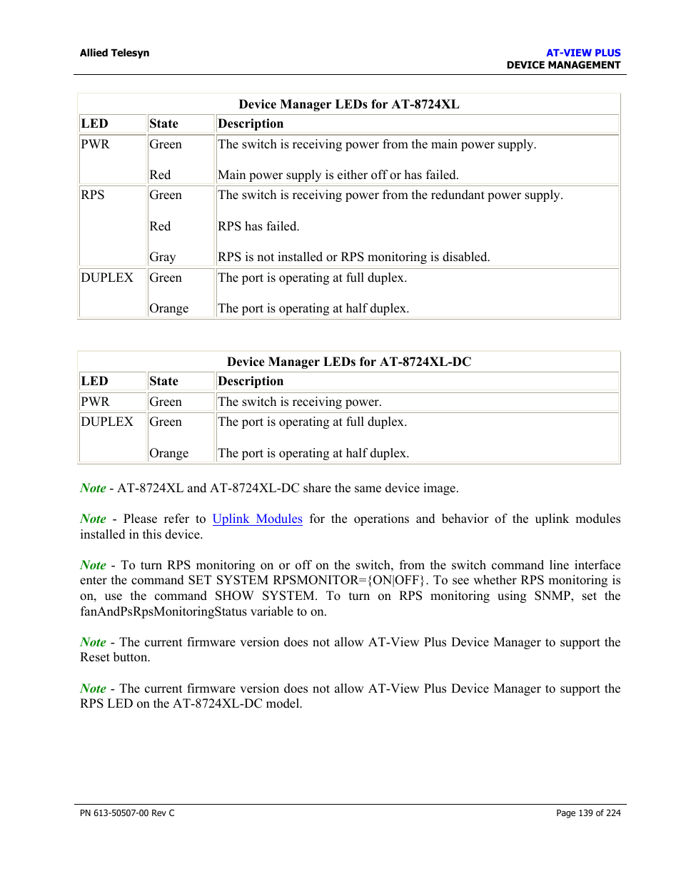 Allied Telesis AT-VIEW PLUS 2.3 DEVICE MANAGEMENT User Manual | Page 139 / 224