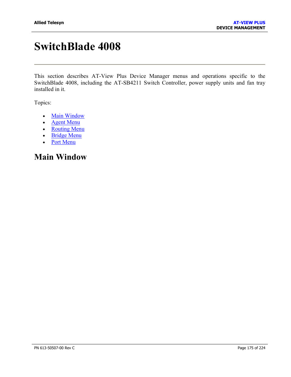 Switchblade 4008, Main window | Allied Telesis AT-VIEW PLUS 2.3 DEVICE MANAGEMENT User Manual | Page 175 / 224