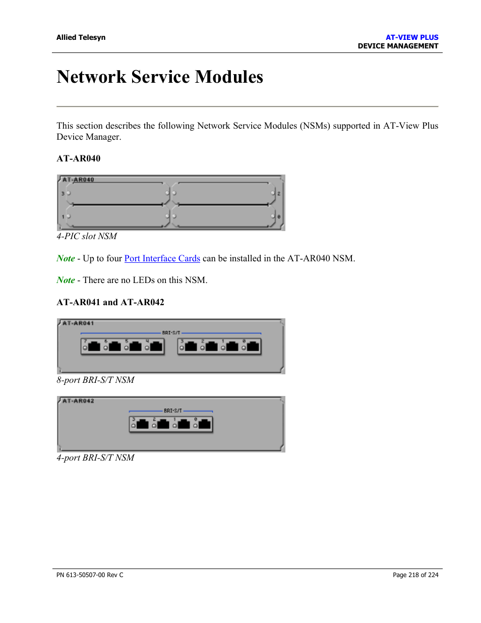 Network service modules | Allied Telesis AT-VIEW PLUS 2.3 DEVICE MANAGEMENT User Manual | Page 218 / 224