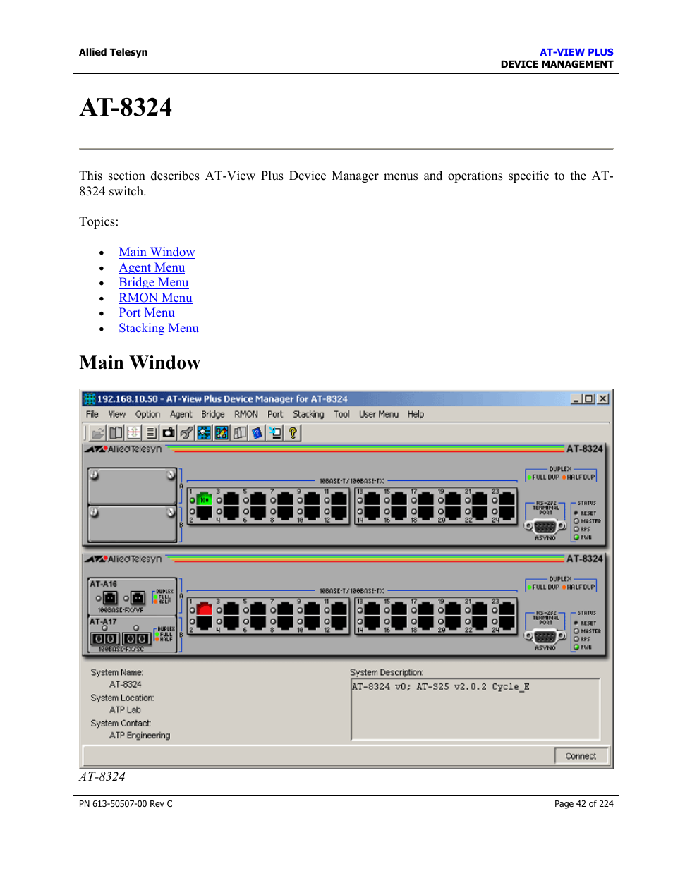 At-8324, Main window | Allied Telesis AT-VIEW PLUS 2.3 DEVICE MANAGEMENT User Manual | Page 42 / 224