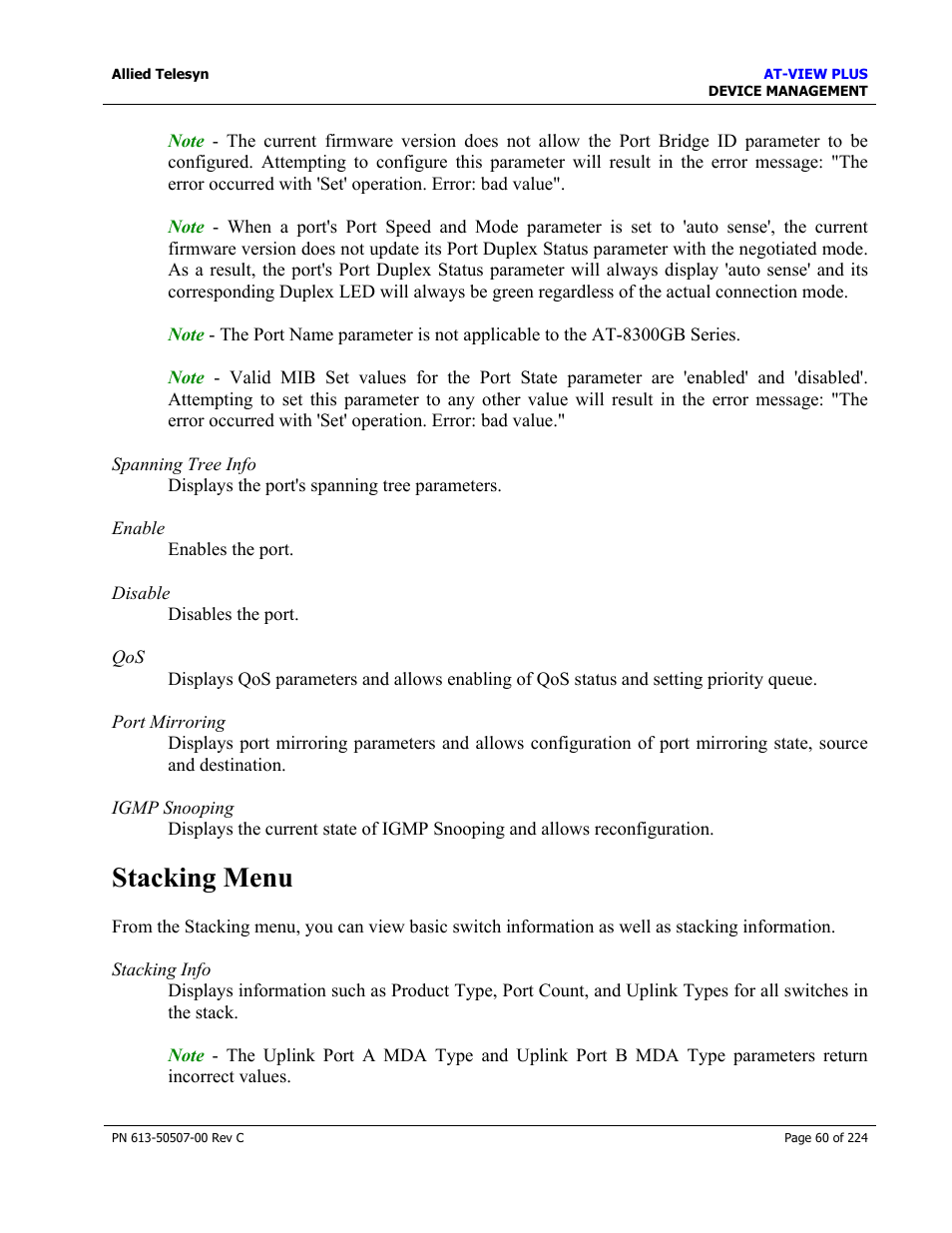 Stacking menu | Allied Telesis AT-VIEW PLUS 2.3 DEVICE MANAGEMENT User Manual | Page 60 / 224