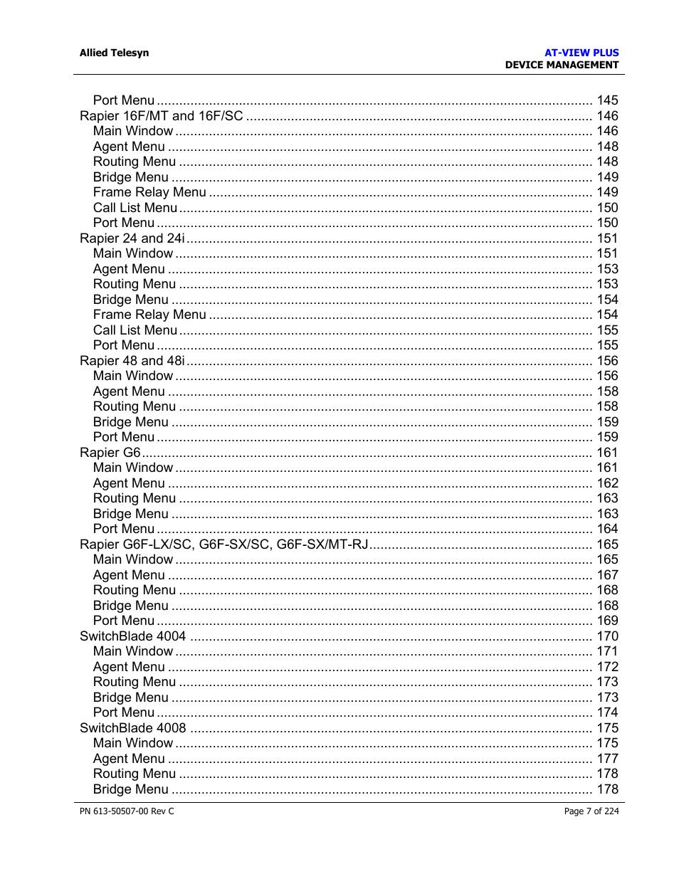 Allied Telesis AT-VIEW PLUS 2.3 DEVICE MANAGEMENT User Manual | Page 7 / 224