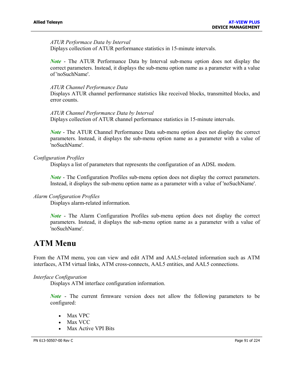 Atm menu | Allied Telesis AT-VIEW PLUS 2.3 DEVICE MANAGEMENT User Manual | Page 91 / 224