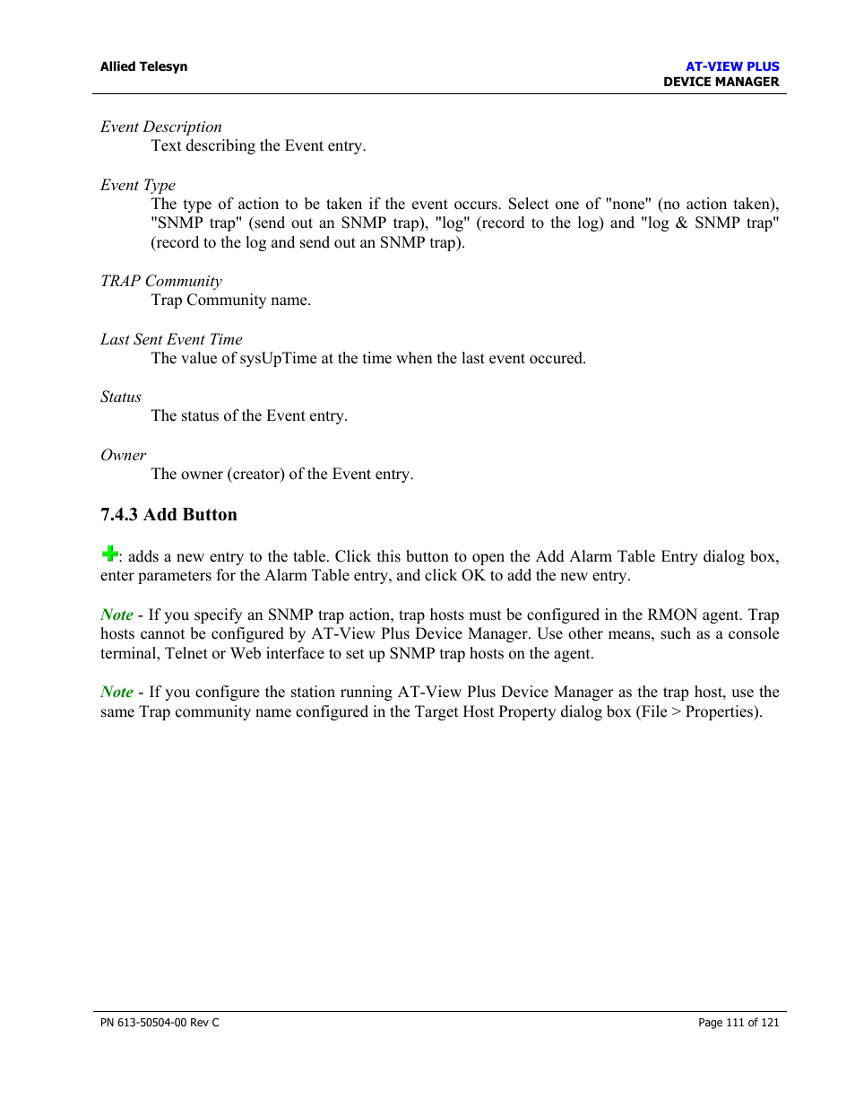3 add button | Allied Telesis AT-VIEW PLUS 2.3 DEVICE MANAGER User Manual | Page 111 / 121
