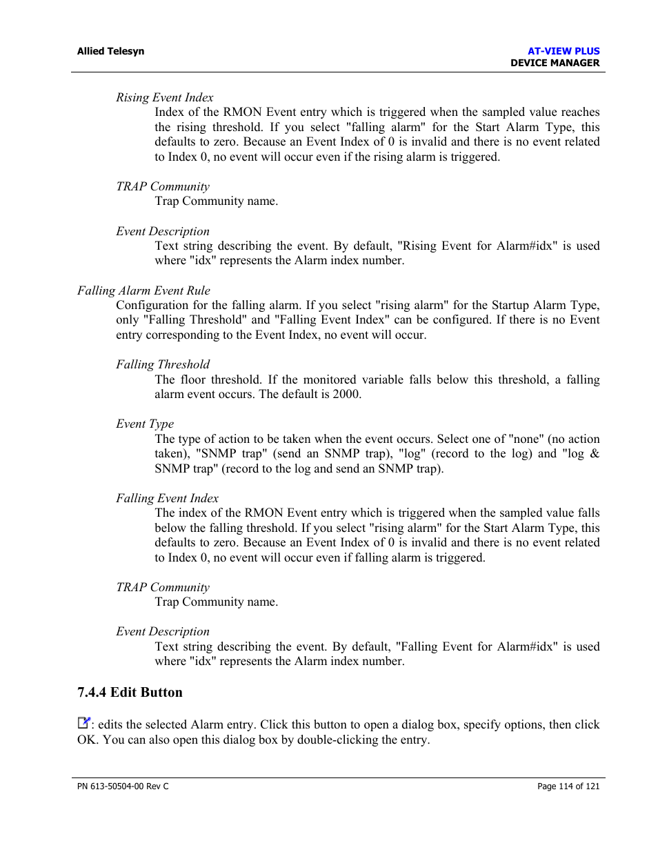 4 edit button | Allied Telesis AT-VIEW PLUS 2.3 DEVICE MANAGER User Manual | Page 114 / 121