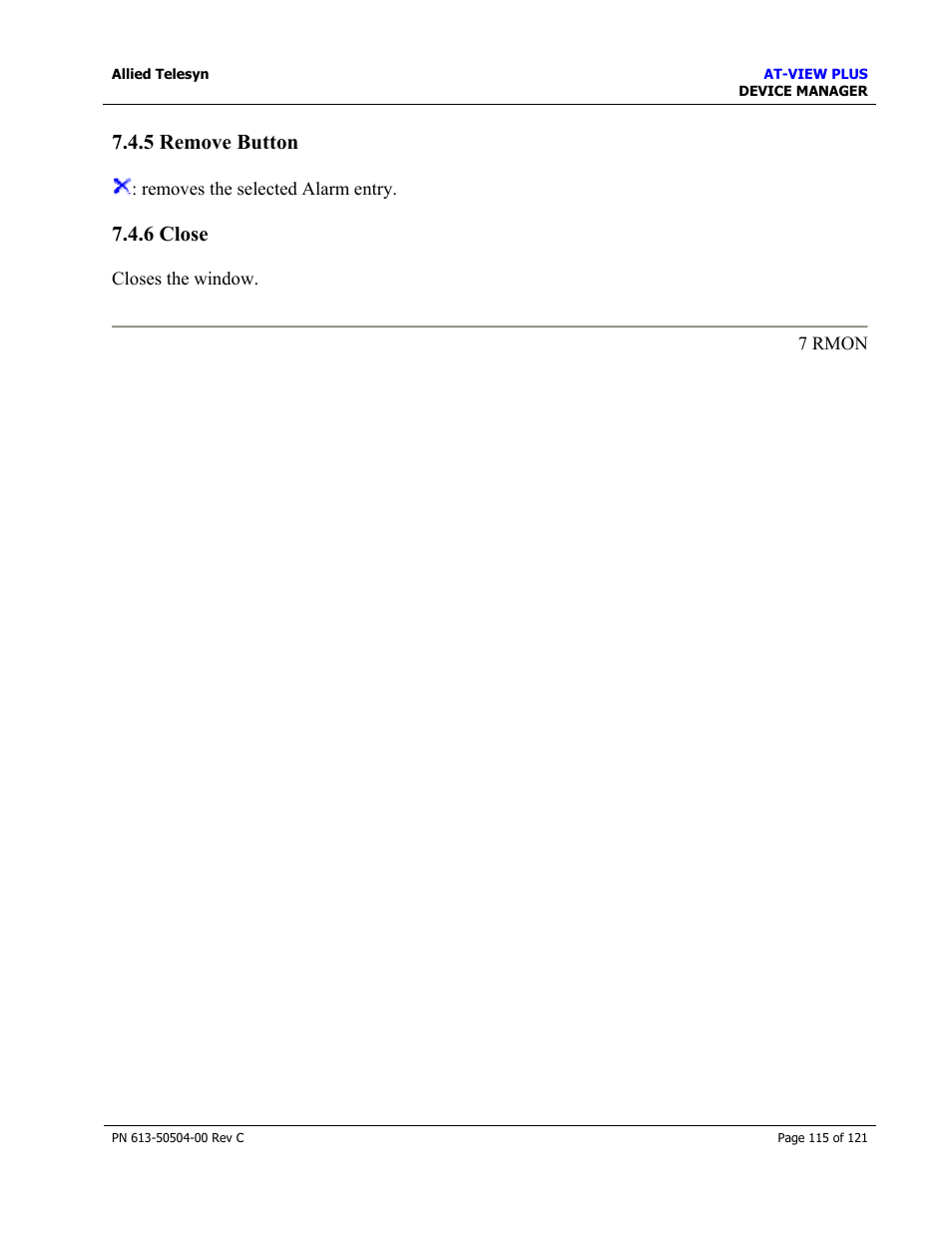 5 remove button, 6 close | Allied Telesis AT-VIEW PLUS 2.3 DEVICE MANAGER User Manual | Page 115 / 121