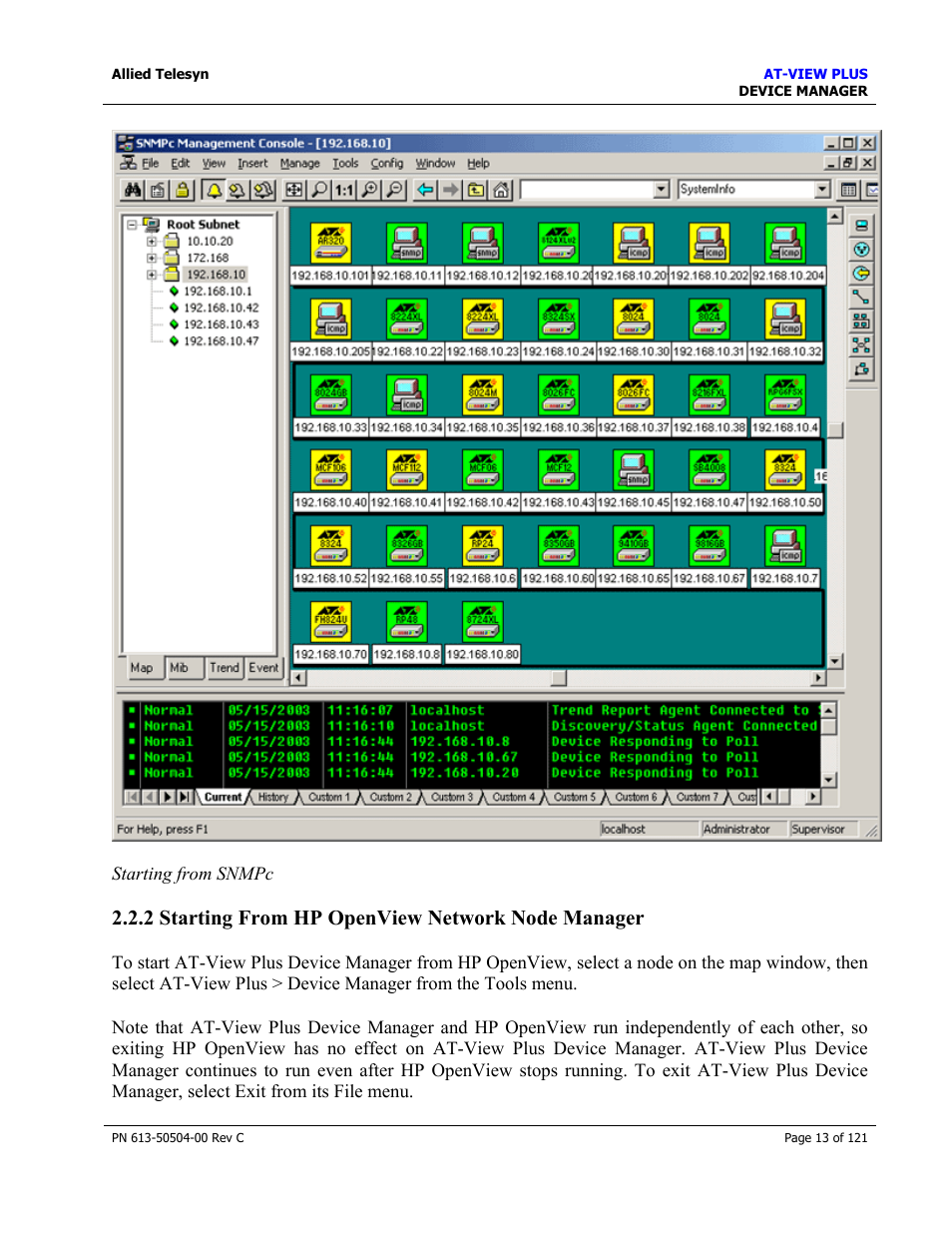 2 starting from hp openview network node manager | Allied Telesis AT-VIEW PLUS 2.3 DEVICE MANAGER User Manual | Page 13 / 121