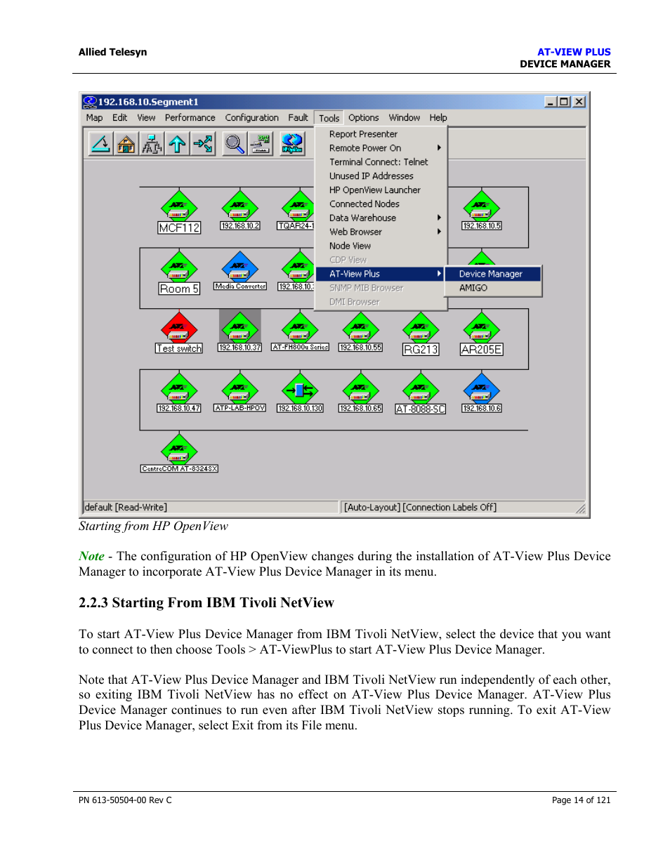 3 starting from ibm tivoli netview | Allied Telesis AT-VIEW PLUS 2.3 DEVICE MANAGER User Manual | Page 14 / 121