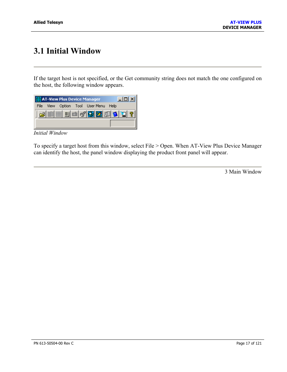 1 initial window | Allied Telesis AT-VIEW PLUS 2.3 DEVICE MANAGER User Manual | Page 17 / 121