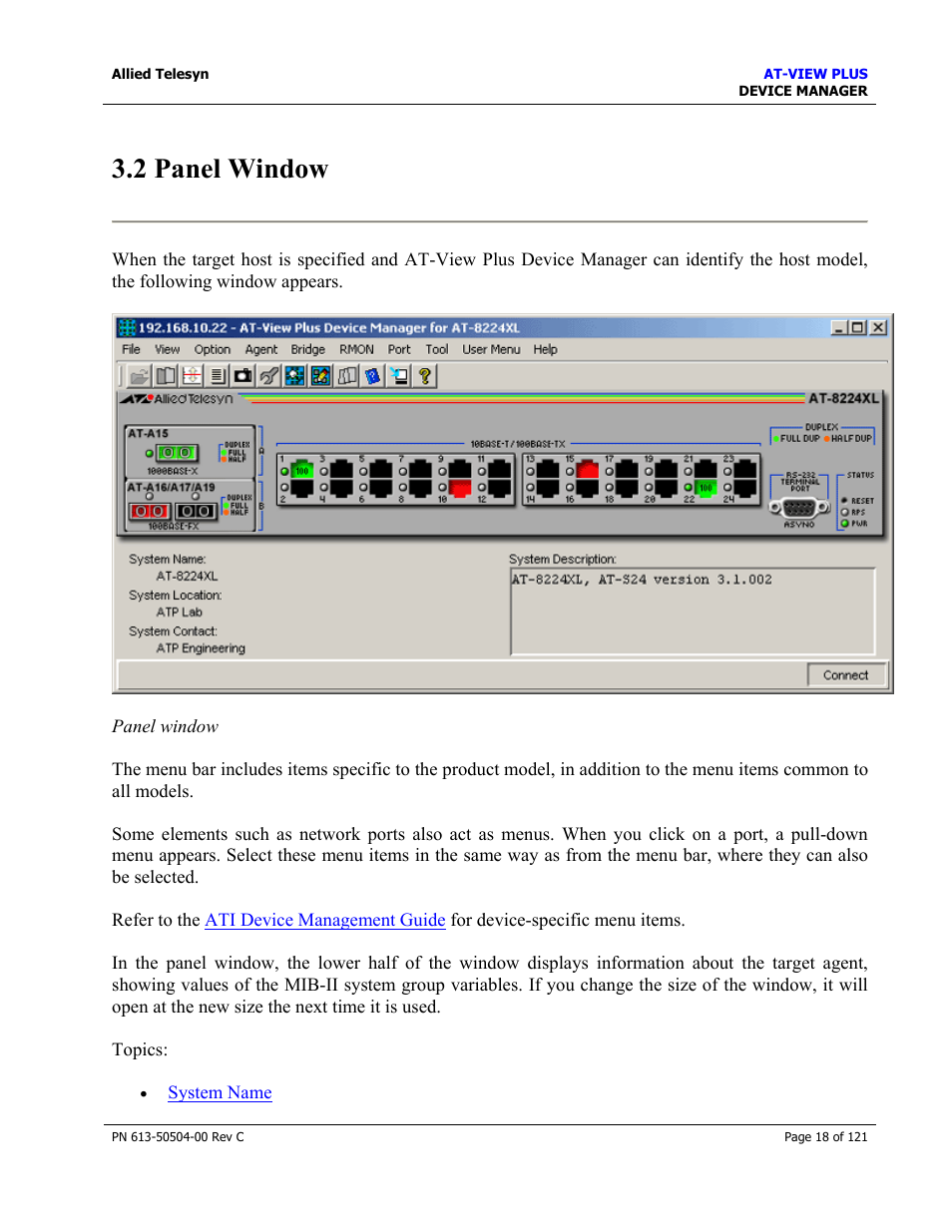 2 panel window | Allied Telesis AT-VIEW PLUS 2.3 DEVICE MANAGER User Manual | Page 18 / 121