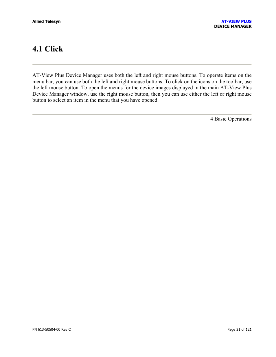 1 click | Allied Telesis AT-VIEW PLUS 2.3 DEVICE MANAGER User Manual | Page 21 / 121