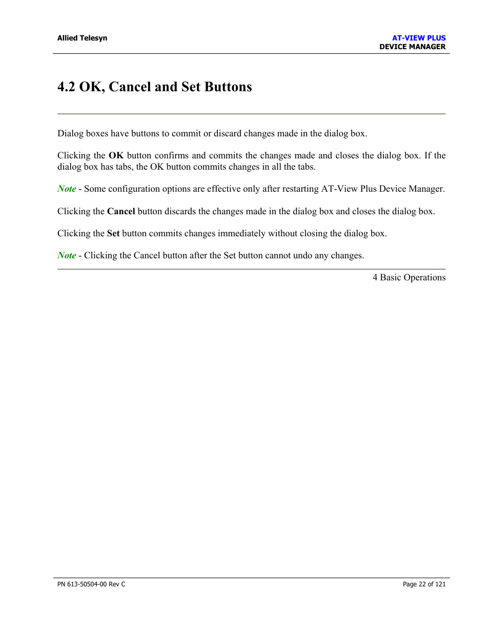 2 ok, cancel and set buttons | Allied Telesis AT-VIEW PLUS 2.3 DEVICE MANAGER User Manual | Page 22 / 121