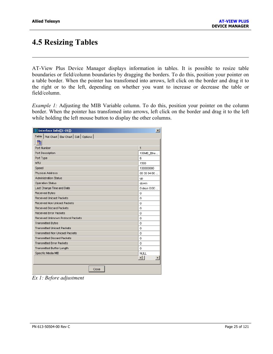 5 resizing tables | Allied Telesis AT-VIEW PLUS 2.3 DEVICE MANAGER User Manual | Page 25 / 121