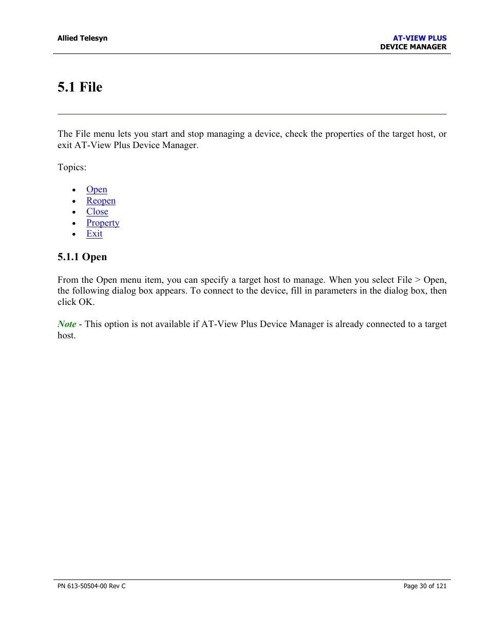 1 file, 1 open | Allied Telesis AT-VIEW PLUS 2.3 DEVICE MANAGER User Manual | Page 30 / 121