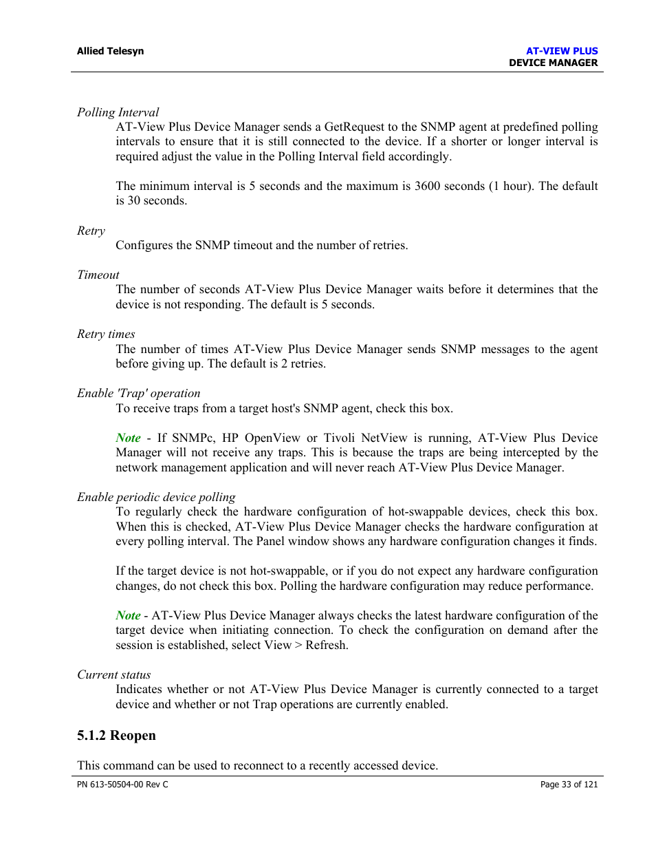 2 reopen | Allied Telesis AT-VIEW PLUS 2.3 DEVICE MANAGER User Manual | Page 33 / 121
