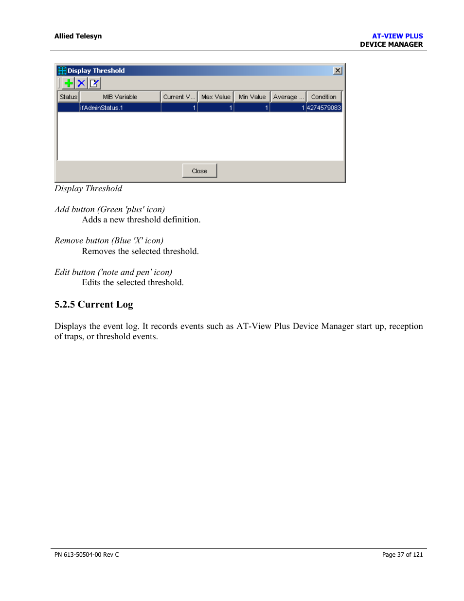 5 current log | Allied Telesis AT-VIEW PLUS 2.3 DEVICE MANAGER User Manual | Page 37 / 121