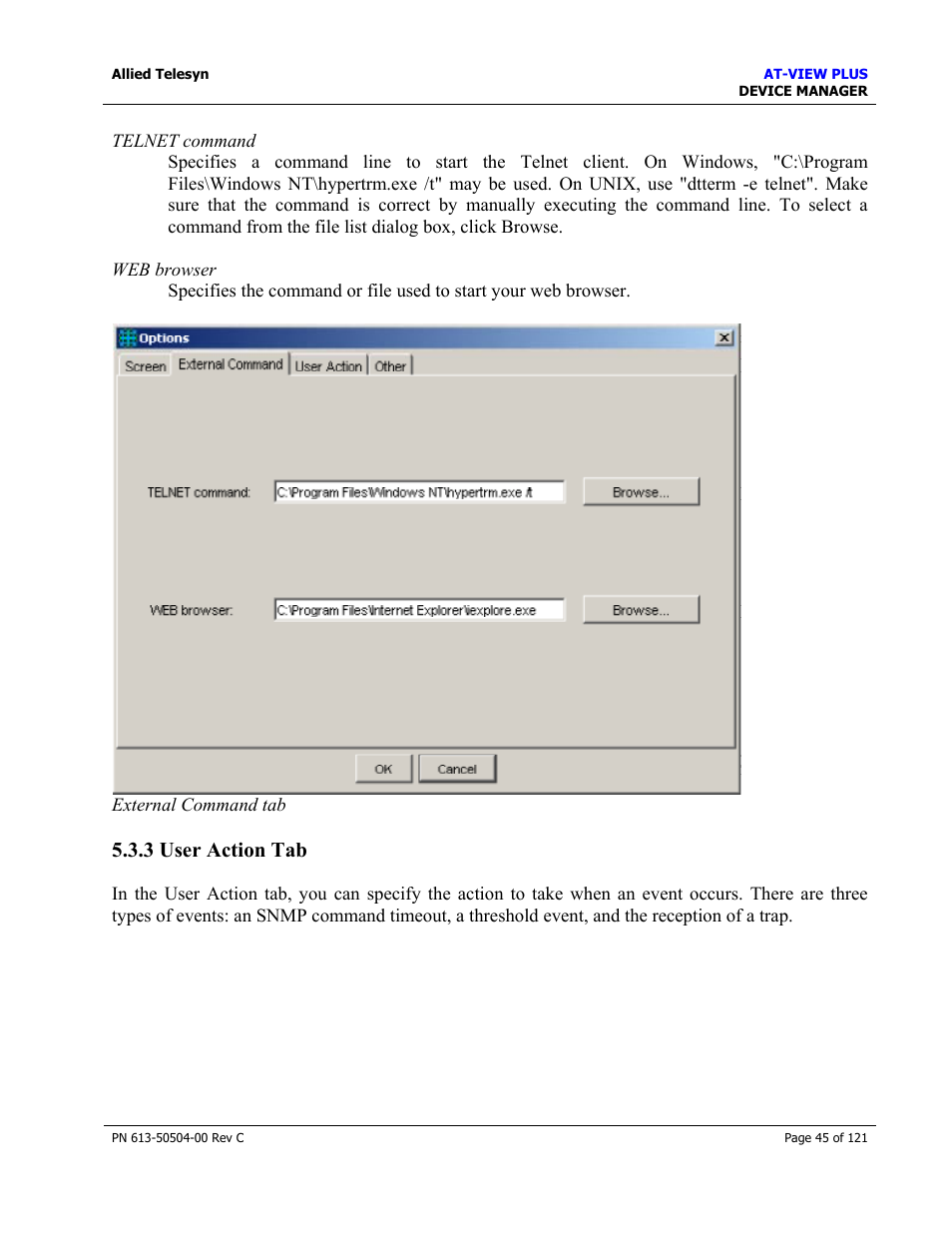 3 user action tab | Allied Telesis AT-VIEW PLUS 2.3 DEVICE MANAGER User Manual | Page 45 / 121